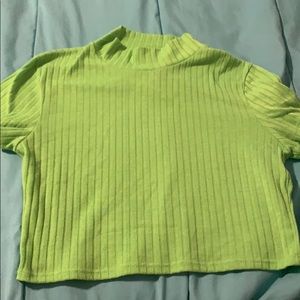 Neon Green Ribbed Mock Neck Crop Top